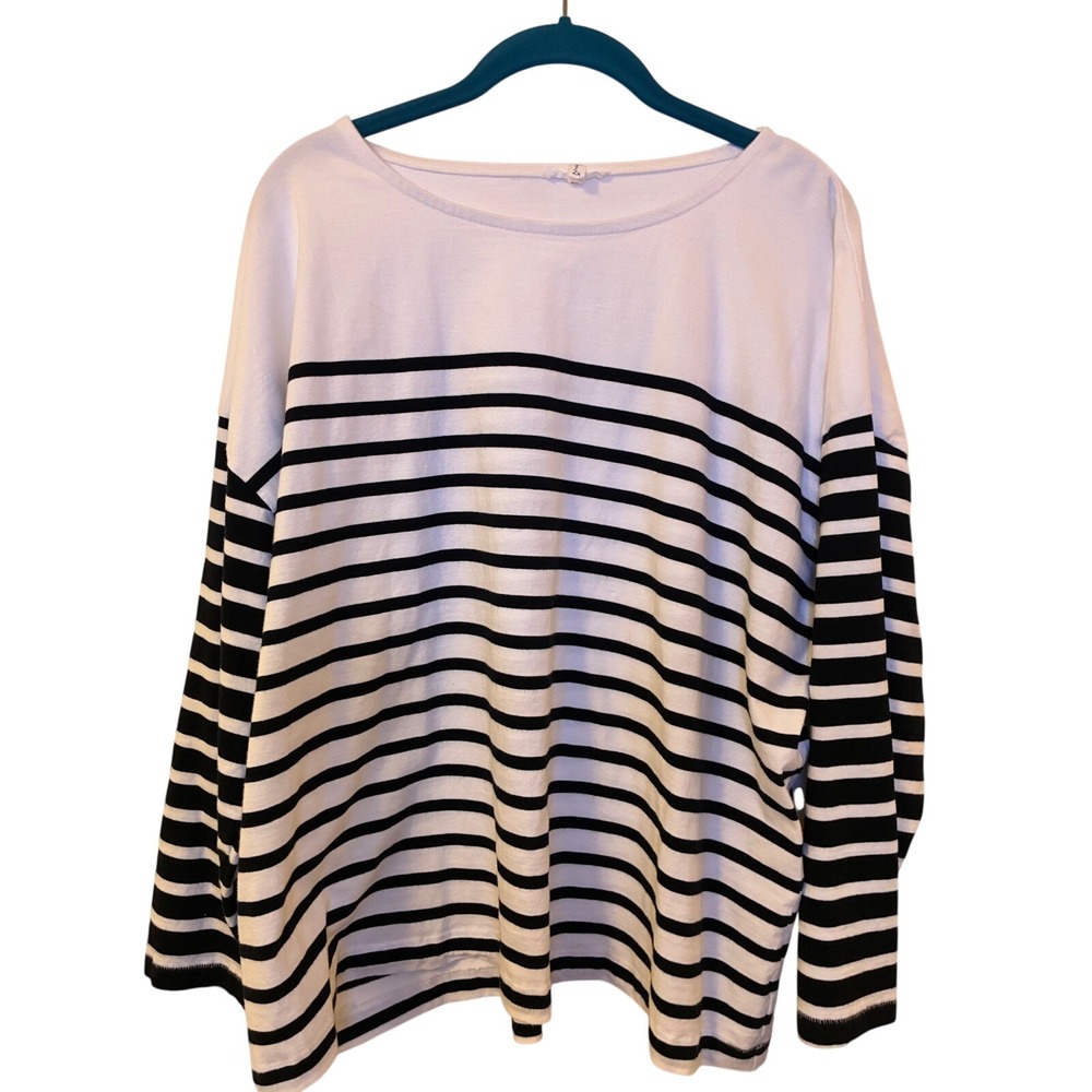 Maurices Womens Long Sleeve Striped Boat Neck Top White Black Nautical Large